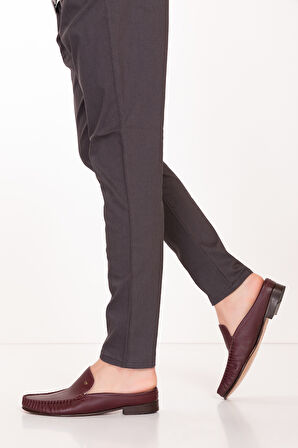 Gondol Erkek Hakiki Deri Kösele Taban Loafer Terlik tx.12750 - Bordo - 42