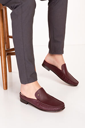 Gondol Erkek Hakiki Deri Kösele Taban Loafer Terlik tx.12750 - Bordo - 42