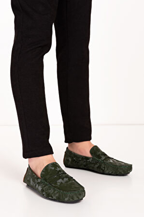 Gondol Erkek Hakiki Deri Esnek Taban Kamuflaj Desenli Loafer Ayakkabı tx.11873 - Haki - 40