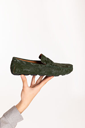 Gondol Erkek Hakiki Deri Esnek Taban Kamuflaj Desenli Loafer Ayakkabı tx.11873 - Haki - 40