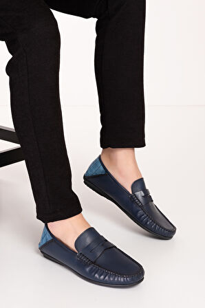 Gondol Erkek Hakiki Deri Hafif Taban Loafer Ayakkabı tx.13023 - Lacivert - 45