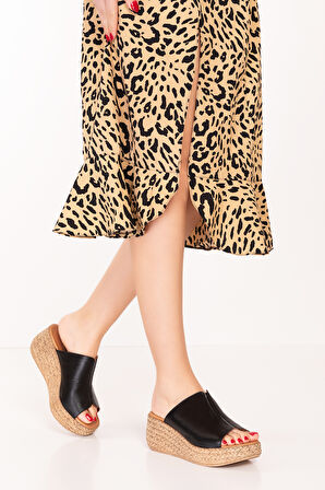 Gondol Kadın Hakiki Deri Platform Tabanlı Terlik anl.3241 - Siyah - 42