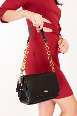 Gondol Kadın Çift Bölmeli El ve Omuz Çantası ald.1153 - Siyah - TEK EBAT