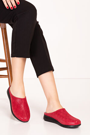 Gondol Hakiki Deri Günlük Rahat Hafif Sabo Gondol Terlik vdt.916 - kırmızı - 41