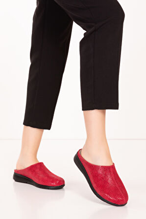 Gondol Hakiki Deri Günlük Rahat Hafif Sabo Gondol Terlik vdt.916 - kırmızı - 41