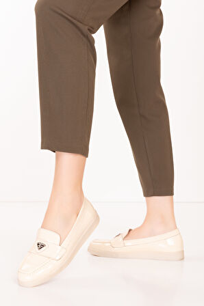 Gondol Kadın Hakiki Deri Günlük Şık Loafer anl.3200 - Bej Rugan - 42