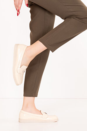 Gondol Kadın Hakiki Deri Günlük Şık Loafer anl.3200 - Bej Rugan - 42