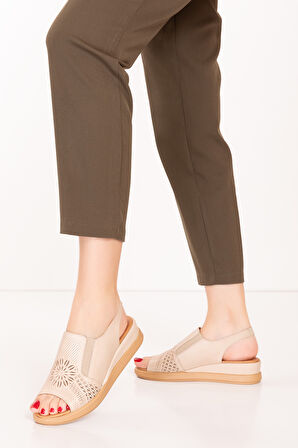 Gondol Kadın Hakiki Deri Günlük Rahat Sandalet anl.3260 - Bej - 39