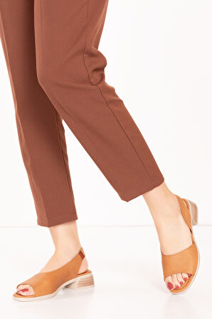 Gondol Kadın Hakiki Deri Orta Topuklu Günlük Sandalet anl.3220 - Taba - 41