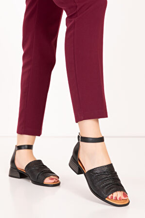 Gondol Kadın Hakiki Deri Orta Topuklu Günlük Sandalet anl.3251 - Siyah - 41