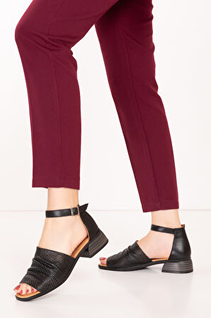 Gondol Kadın Hakiki Deri Orta Topuklu Günlük Sandalet anl.3251 - Siyah - 41