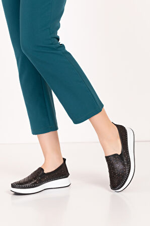 Gondol Hakiki Deri Rahat Yazlık Ayakkabı kla.15 - Siyah - 38