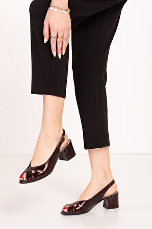 Gondol Kadın Hakiki Deri Klasik Topuklu Ayakkabı vdt.30 - Bordo Rugan - 36