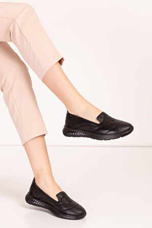 Gondol Içi Dışı Hakiki Deri Faylon Taban Hafif Babet Ayakkabı sc.1210 - Siyah - 37