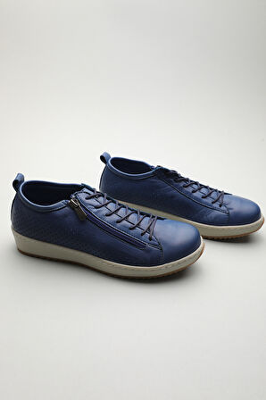 Gondol Hakiki Deri Günlük Rahat Fermuarlı Yazlık Ayakkabı zx.2402 - Mavi - 41