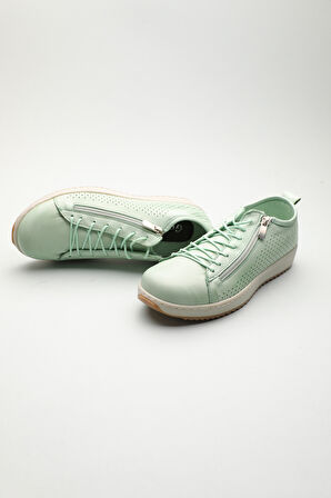 Gondol Hakiki Deri Günlük Rahat Fermuarlı Yazlık Ayakkabı zx.2402 - Mint - 41