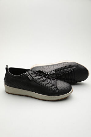 Gondol Hakiki Deri Günlük Rahat Fermuarlı Yazlık Ayakkabı zx.2402 - Siyah - 40