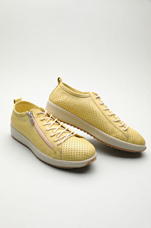 Gondol Hakiki Deri Günlük Rahat Fermuarlı Yazlık Ayakkabı zx.2403 - Sarı - 37