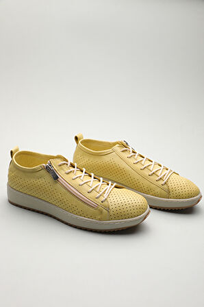 Gondol Hakiki Deri Günlük Rahat Fermuarlı Yazlık Ayakkabı zx.2403 - Sarı - 40