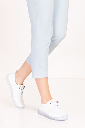 Gondol Hakiki Deri Rahat Esnek Hafif Taban Yazlık Ayakkabı kla.3622 - Beyaz - 39