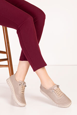 Gondol Hakiki Deri Rahat Esnek Hafif Taban Yazlık Ayakkabı kla.3622 - Vizon - 38