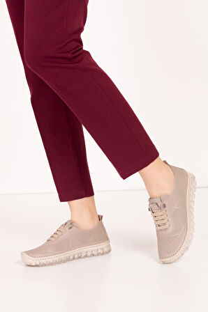 Gondol Hakiki Deri Rahat Esnek Hafif Taban Yazlık Ayakkabı kla.3622 - Vizon - 38