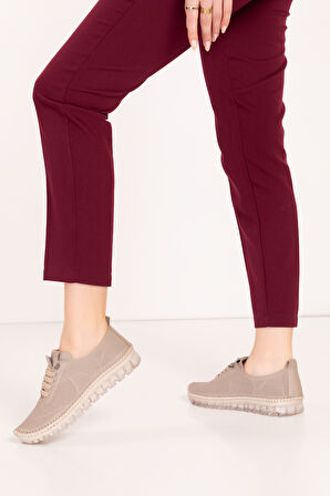 Gondol Hakiki Deri Rahat Esnek Hafif Taban Yazlık Ayakkabı kla.3622 - Vizon - 40