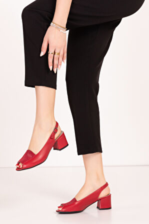 Gondol Kadın Hakiki Deri Klasik Topuklu Ayakkabı vdt.219 - kırmızı - 41