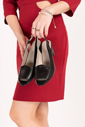 Gondol Kadın Hakiki Deri Klasik Topuklu Ayakkabı vdt.219 - Siyah - 40