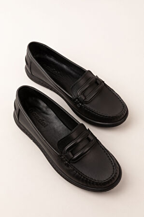 Gondol Kadın Hakiki Deri Günlük Rahat Klasik Ayakkabı hl.24105 - Siyah - 37