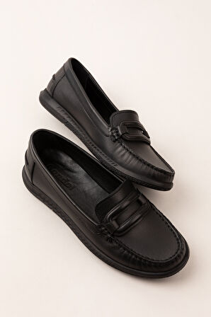 Gondol Kadın Hakiki Deri Günlük Rahat Klasik Ayakkabı hl.24105 - Siyah - 41