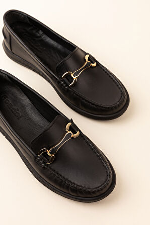 Gondol Kadın Hakiki Deri Günlük Rahat Klasik Ayakkabı hl.24103 - Siyah - 40