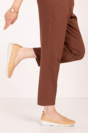 Gondol Hakiki Deri Yazlık Günlük Rahat Babet vtg.401 - Krem - 41