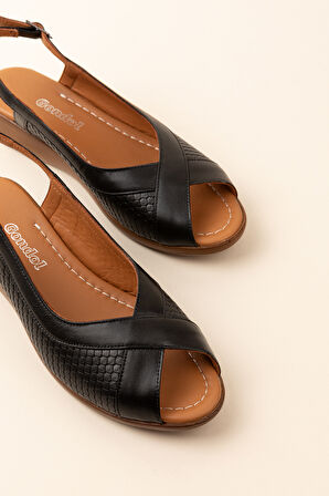 Gondol Hakiki Deri Dolgu Topuklu Rahat Anne Sandalet mlk.5812 - Siyah - 37