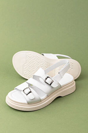 Gondol Kadın Hakiki Deri Şık Gümlük Rahat Sandalet ez.6122 - Beyaz - 38