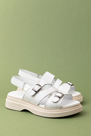 Gondol Kadın Hakiki Deri Şık Gümlük Rahat Sandalet ez.6122 - Beyaz - 38