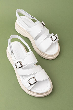 Gondol Kadın Hakiki Deri Şık Gümlük Rahat Sandalet ez.6122 - Beyaz - 38