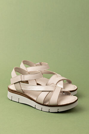 Gondol Hakiki Deri Rahat Günlük Hafif Sandalet kla.13 - Bej - 40