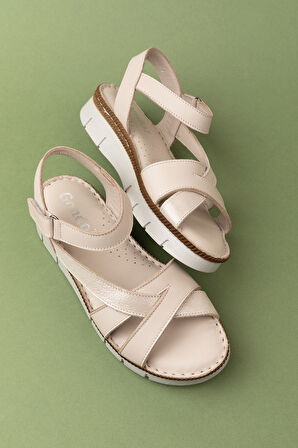 Gondol Hakiki Deri Rahat Günlük Hafif Sandalet kla.13 - Bej - 40