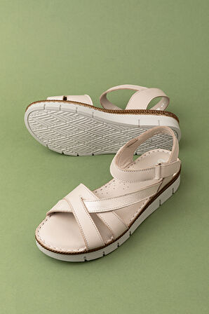 Gondol Hakiki Deri Rahat Günlük Hafif Sandalet kla.13 - Bej - 40