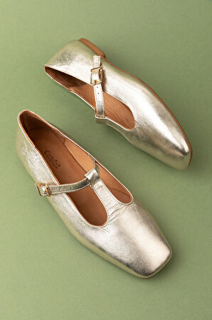 Gondol Hakiki Deri Günlük Klasik Babet Ln.4409 - Gold - 38