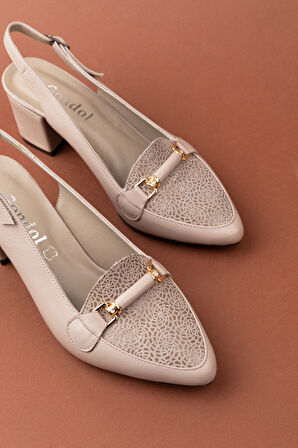 Gondol Kadın Hakiki Deri Şık Toka Detaylı Sivri Burunlu Topuklu Ayakkabı vdt.233 - Gri - 41