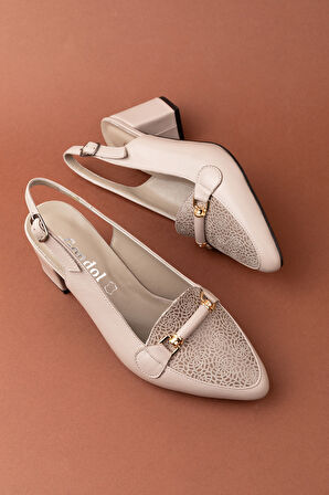 Gondol Kadın Hakiki Deri Şık Toka Detaylı Sivri Burunlu Topuklu Ayakkabı vdt.233 - Gri - 41