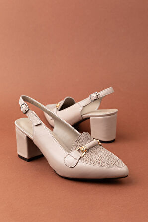 Gondol Kadın Hakiki Deri Şık Toka Detaylı Sivri Burunlu Topuklu Ayakkabı vdt.233 - Gri - 41