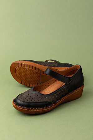 Gondol Kadın Hakiki Deri Önü Kapalı Rahat Sandalet pyt.5100 - Siyah - 41