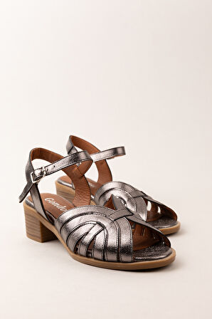 Gondol Kadın Hakiki Deri Orta Topuklu Günlük Şık Sandalet anl.3363 - Antrasit - 38