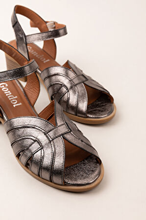 Gondol Kadın Hakiki Deri Orta Topuklu Günlük Şık Sandalet anl.3363 - Antrasit - 38