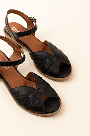 Gondol Kadın Hakiki Deri Orta Topuklu Günlük Şık Sandalet anl.3363 - Siyah - 42