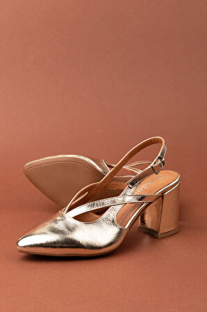 Gondol Kadın Hakiki Deri Şık Kalın Topkulu Ayakkabı anl.3361 - Altın - 36