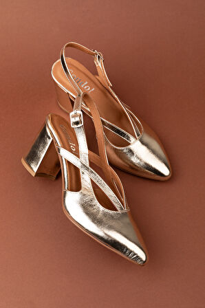 Gondol Kadın Hakiki Deri Şık Kalın Topkulu Ayakkabı anl.3361 - Altın - 36